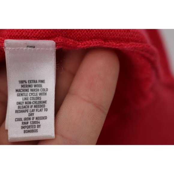 bonobos sweater Mens Large V-neck slim fit red merino wool knit jumper solid - Picture 4 of 9